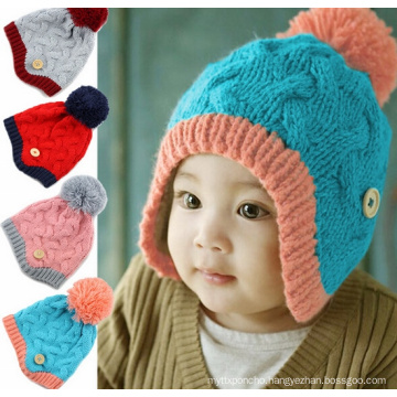 Infant Woolen Multicolor Winter Warm Earmuff Hat with a Cute Ball